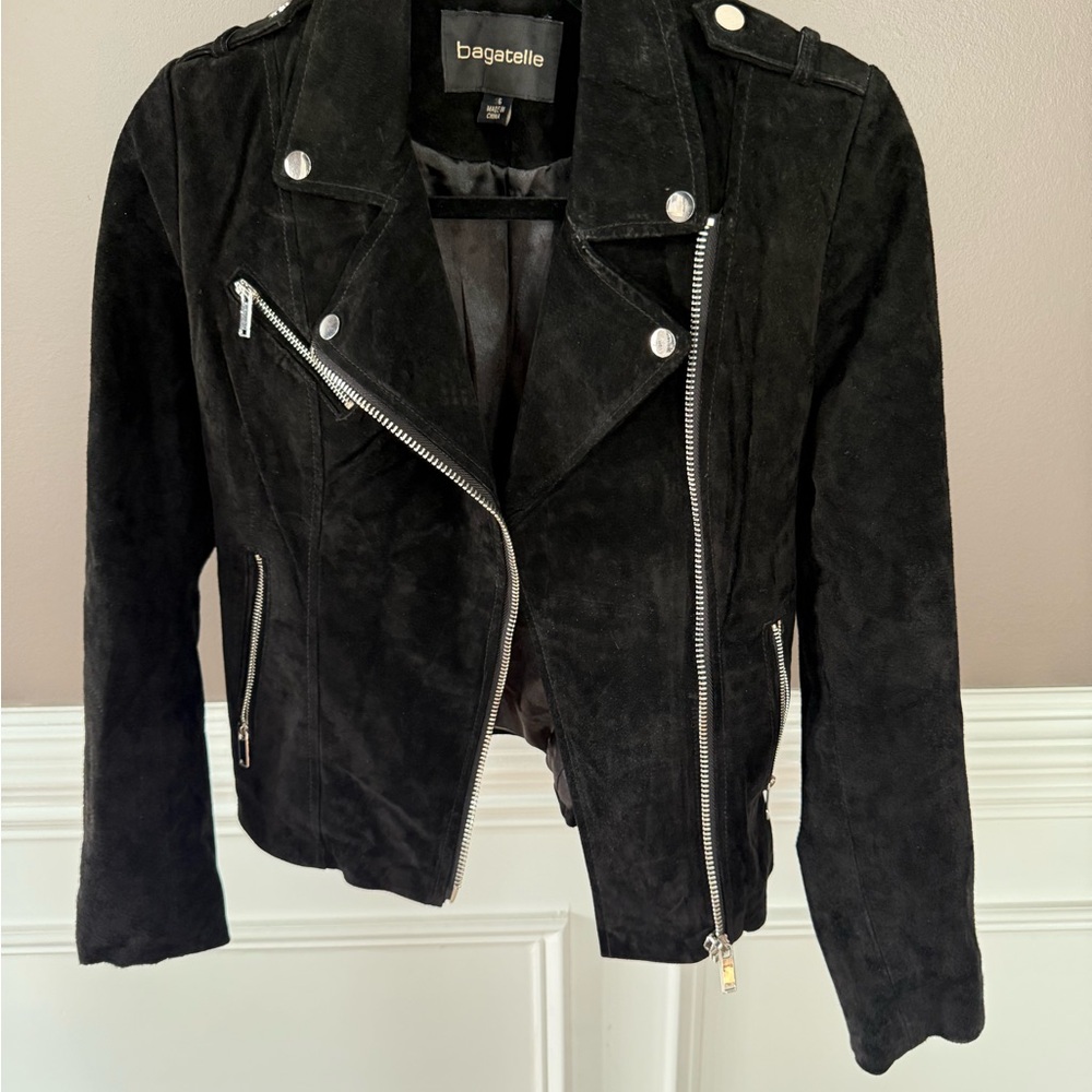 Bagatelle Women's Black Genuine Suede Leather Jacket with Silver Accents